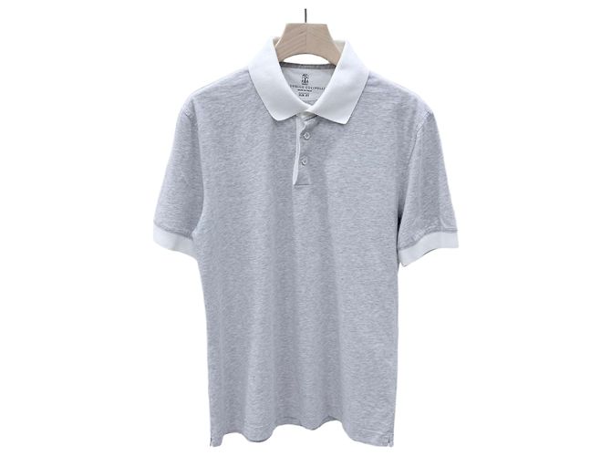 Brunello Cucinelli Polo de manga corta de algodón Gris Castaño