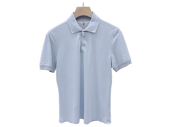 Brunello Cucinelli Baumwoll-Polohemd mit kurzen Ärmeln, hellblau