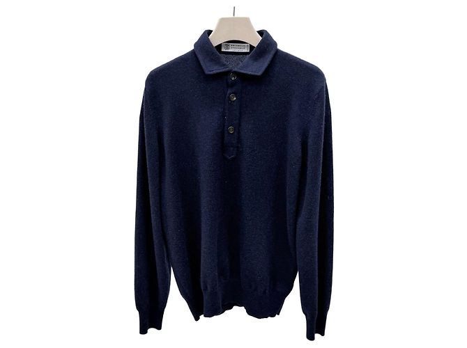 Brunello Cucinelli Kaschmir-Strickpolo Navy Blau
