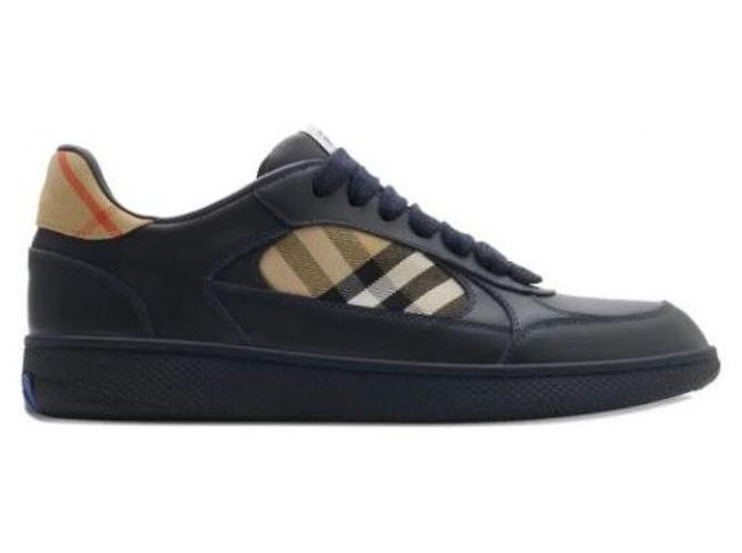 Burberry Leather and Check Terrace Sneakers Blue