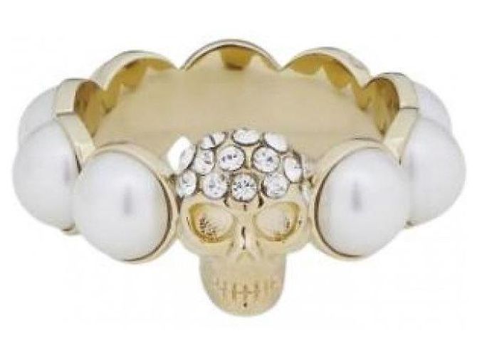 Alexander Mcqueen Bague Crâne et Perle Doré