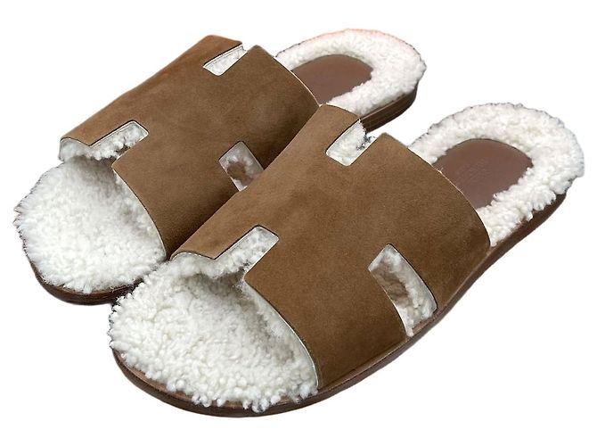Hermès Izmir Shearling Sandal Slipper Brown
