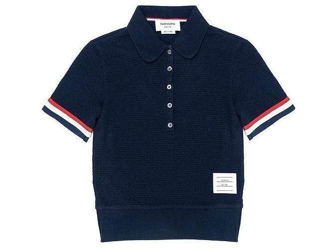 Thom Browne Texturiertes Baumwoll-Poloshirt Schwarz