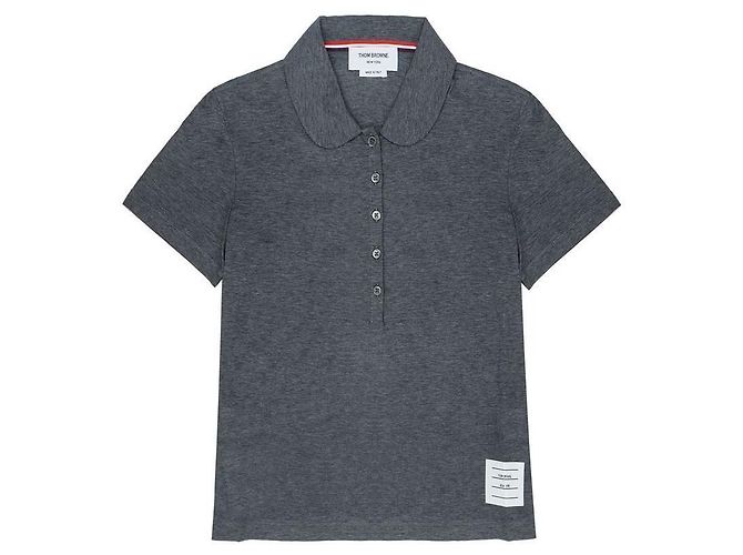 Thom Browne Polo em jersey de crepe de algodão com gola redonda Marrom