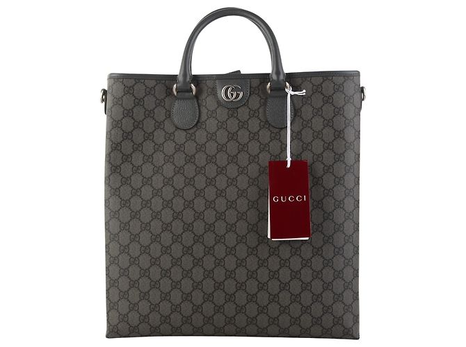 Gucci Gray GG Supreme Canvas Ophidia Medium Document Tote Bag