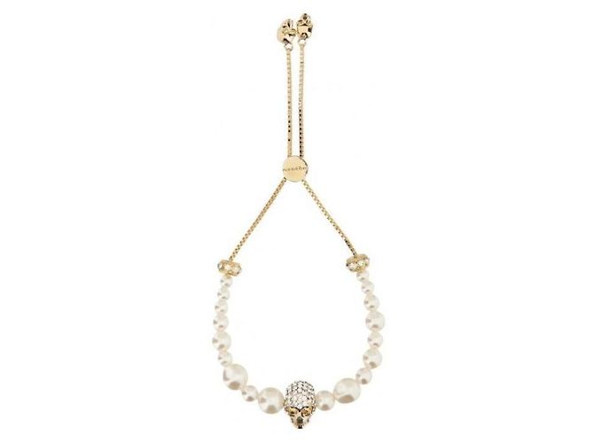 Alexander Mcqueen Bracciale dell'amicizia con perle e teschio D'oro
