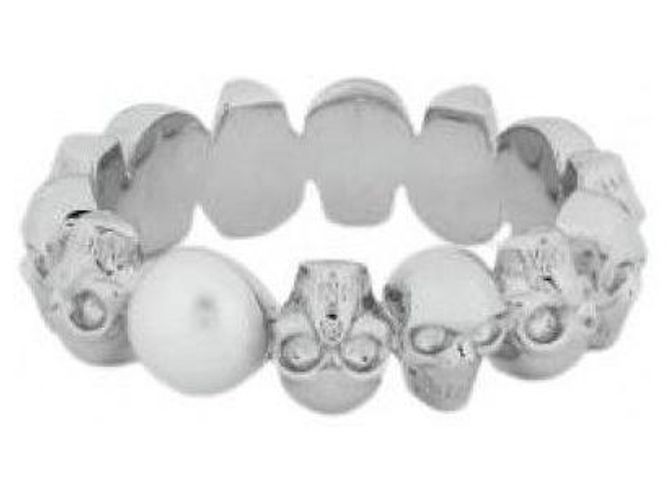 Alexander McQueen Totenkopf Perlenring Weiß