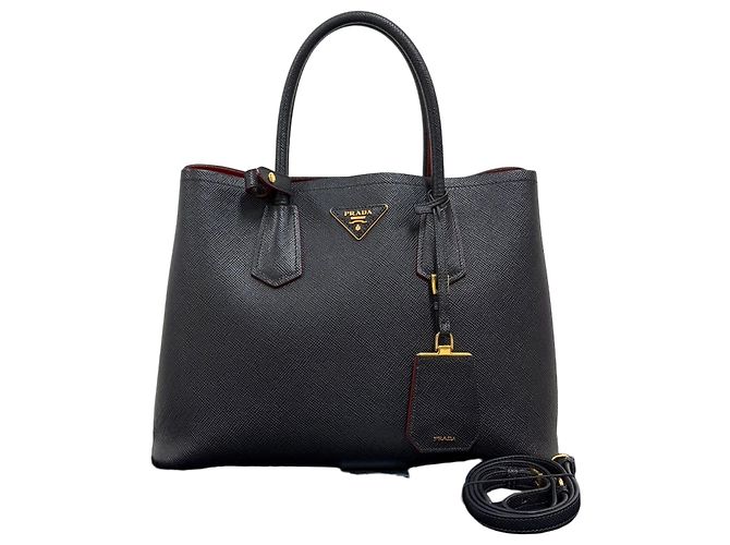 Prada Saffiano Double Tote Bag Schultertasche Schwarz