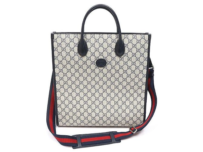 Gucci Beige Blue GG Supreme Canvas Interlocking Medium Tote