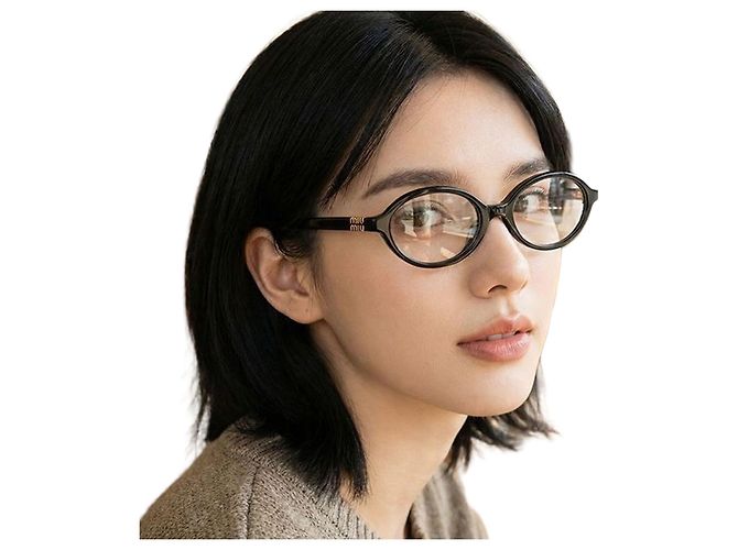 Miu Miu Oval Round Eyeglasses Black Acetate Frame Negro