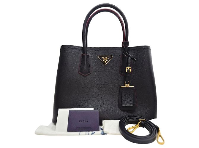 Prada Borsa Tote Doppia e a Tracolla in Saffiano Nero