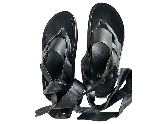 Ash Sandali in pelle nera con lacci Nero