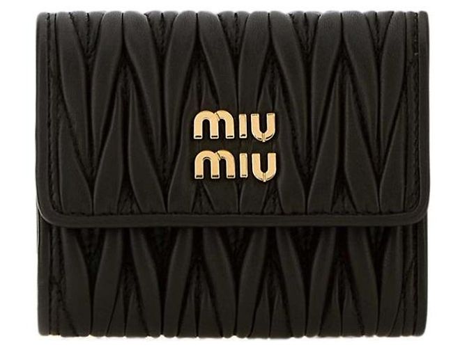 Miu Miu Quilted Gold Logo Compact Wallet Black AFPP