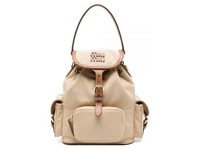 Miu Miu Mochila de lona e couro bege com múltiplos bolsos Marrom