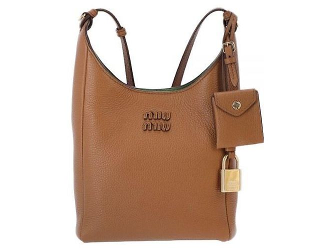 Miu Miu Mini borsa a secchiello crossbody con logo ricamato Marrone