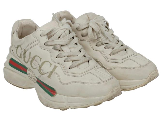Gucci Sapatilhas de pele para mulher Riton Logo Ivory Branco