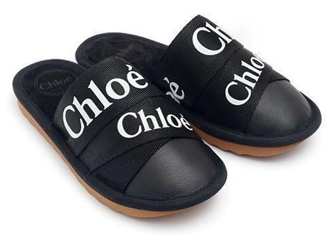 Chloé Canvas Woody Strap Loafers Black