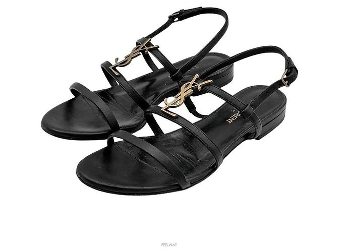 Saint Laurent Leather Flat Shoes Black