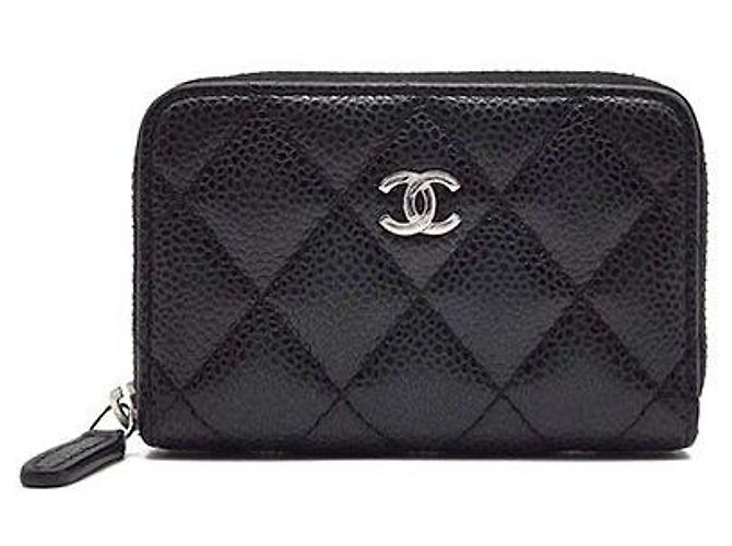 Chanel Caviar Card Wallet Black Leather