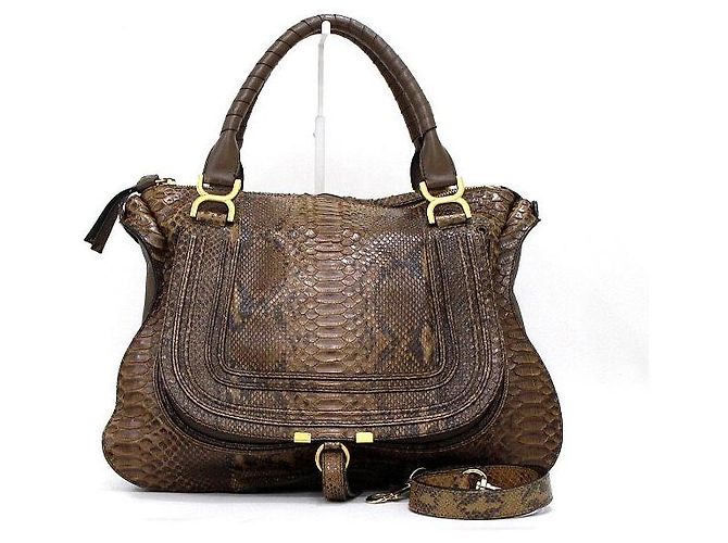 Chloé Dark Brown Marcie Large Python Tote Bag and Shoulder Bag