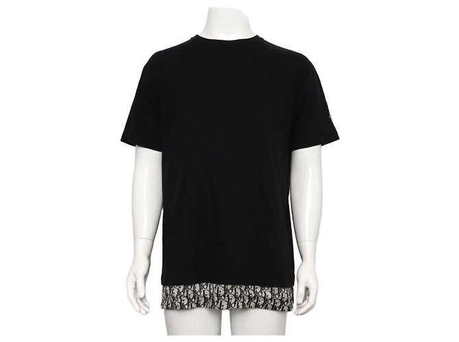 Dior Überlagertes Herren-T-Shirt aus schwarzer Oblique-Baumwolle