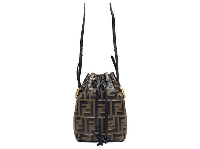 Fendi Mini Borsa Secchiello in Pelle Montrezzo Brown Marrone