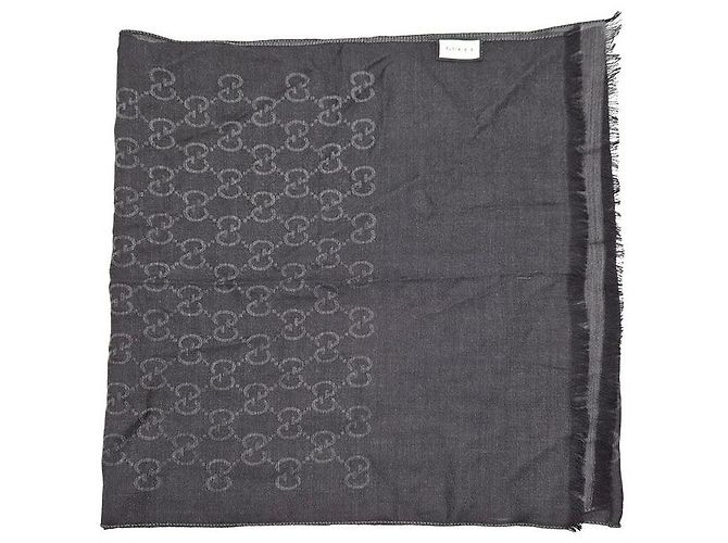 Lenço Gucci bicolor de seda e lã preto cinza Marrom