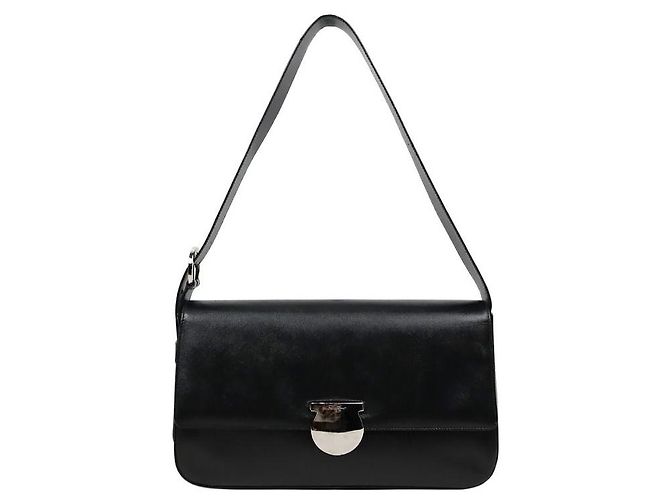Salvatore Ferragamo Bolsa de ombro com aba Gancini preta Preto