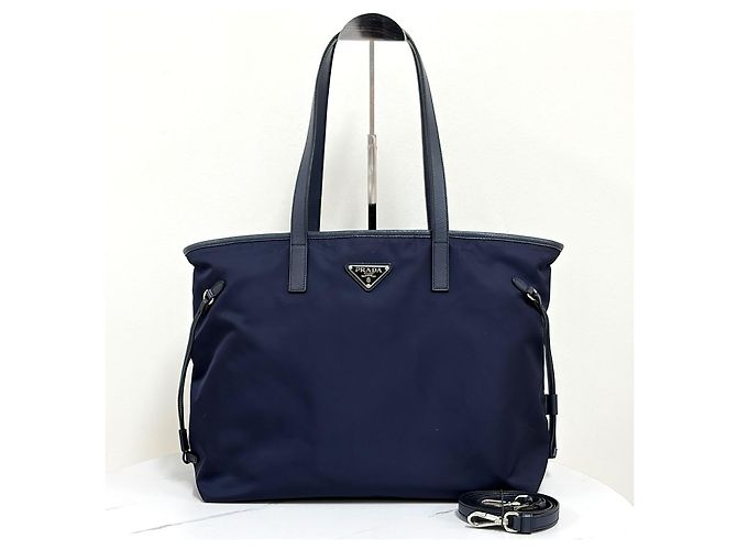 Prada Borsa Shopper in Nylon con Logo Triangolare Borsa a Tracolla Navy Blu