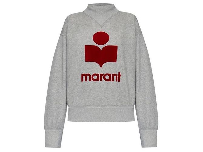 Isabel Marant MOBY Samt-Sweatshirt mit Logo Grey Red GYRD Braun