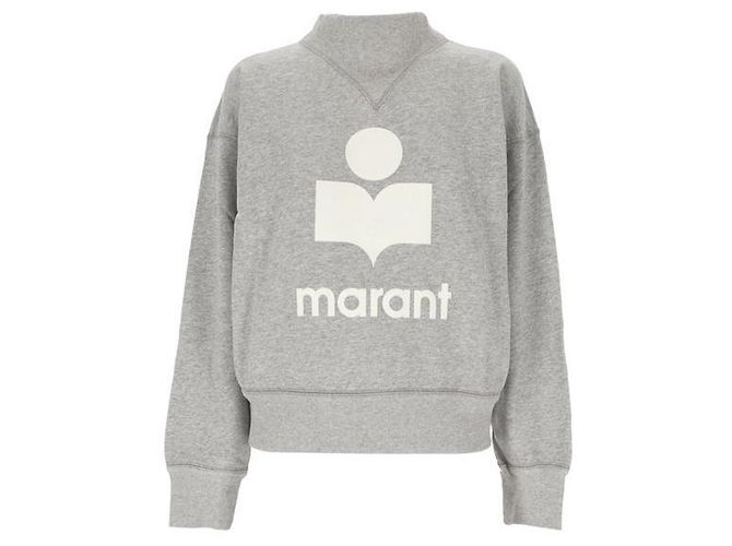 Isabel Marant MOBY Samt-Sweatshirt mit Logo Grey White GYWH Braun