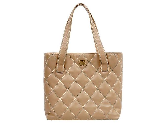 Chanel Saco Tote Wildstitch Bege Marrom
