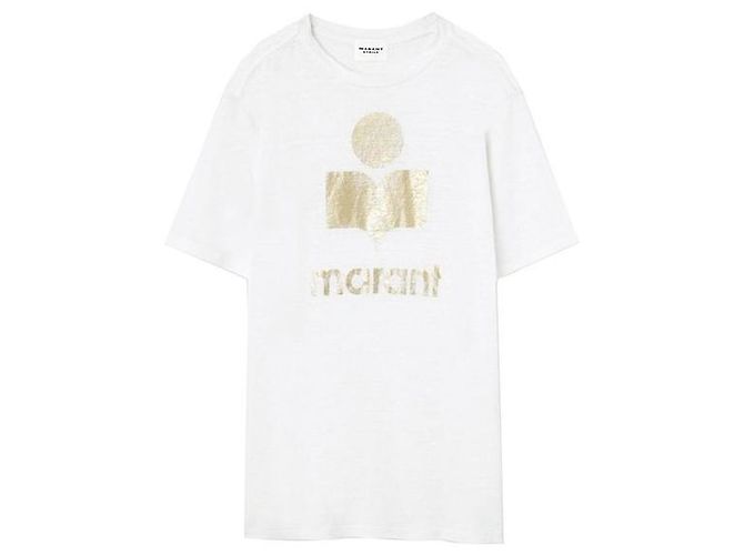 Isabel Marant Leinen T-Shirt Weiß Hellgold