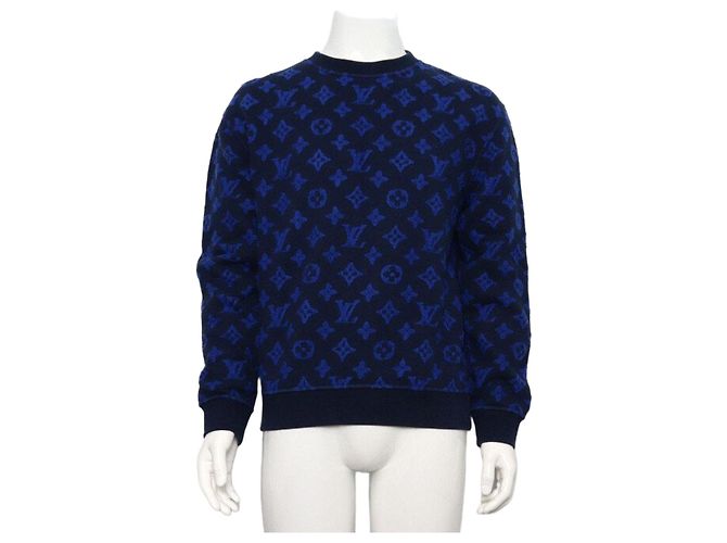 Louis Vuitton Navy Monogram Jacquard Pullover Sweatshirt Men Blue