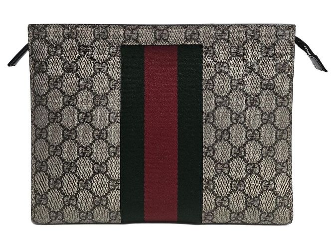 Gucci Clutch GG Supreme Canvas Web Beige Marrone