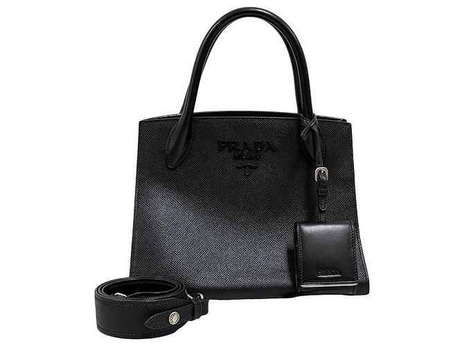 Prada Borsa Tote Saffiano Monochrome Borsa a Tracolla Nera Nero