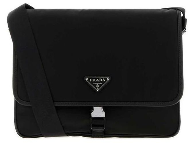 Prada Borsa a tracolla in nylon con logo triangolare Nero