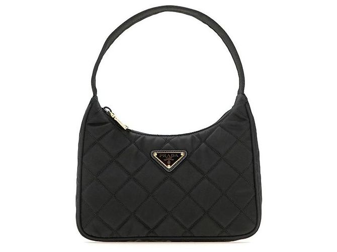 Prada Triangle Logo Nylon Quilted Hobo Bag Black