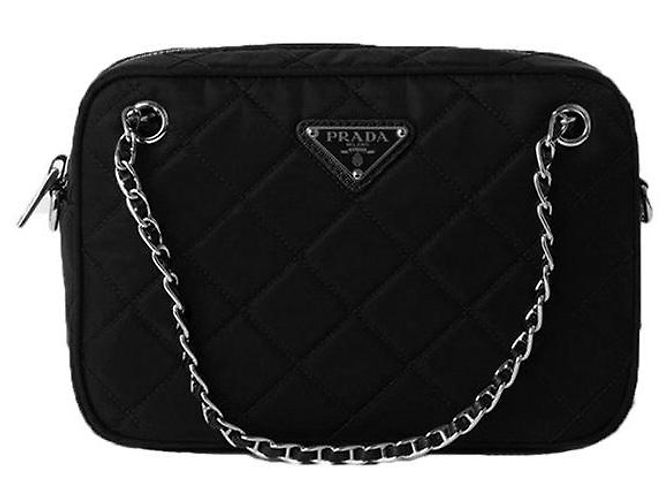 Prada Bolsa de ombro e transversal em nylon Tessuto com logo triangular Preto