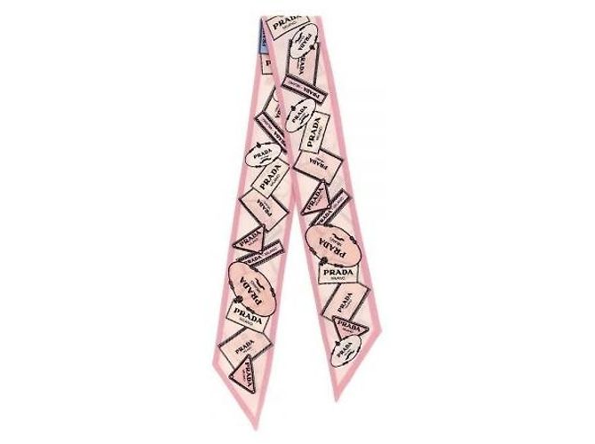 Prada Lenço Skinny em Twill de Seda Rosa