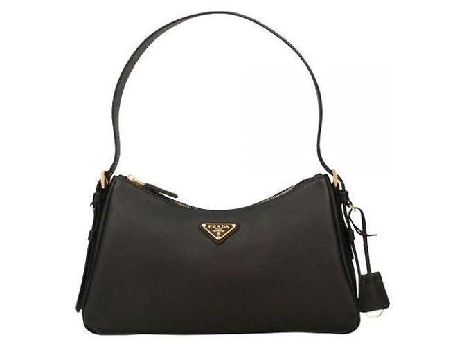 Prada Bolsa de ombro em couro Emme Medium com logo triangular Preto