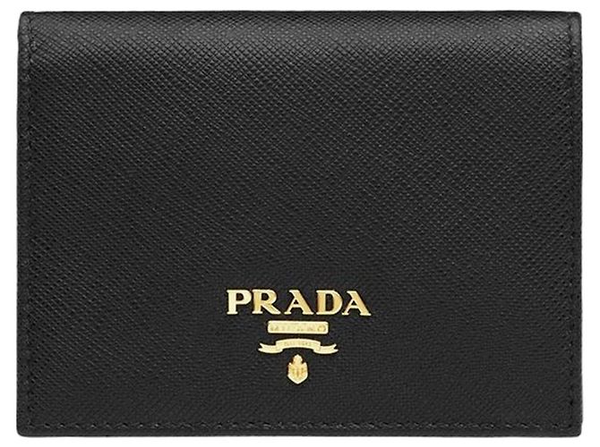 Prada Saffiano Gold Logo Coin Wallet Black