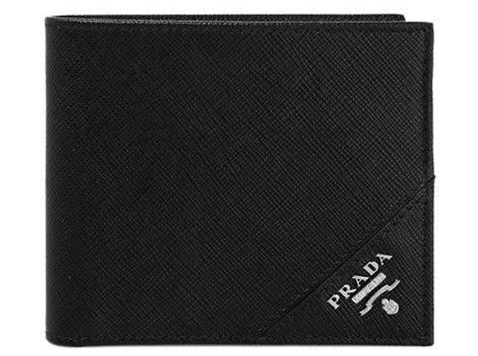 Prada Saffiano Metal Logo Compact Wallet Black QME