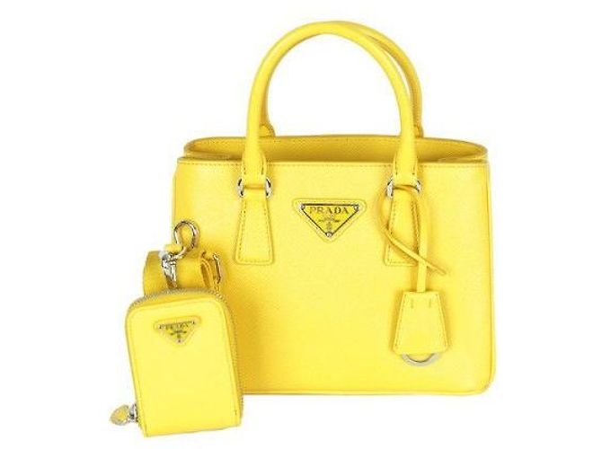 Prada Saffiano Lux Micro Tote Shoulder Bag Yellow NZV