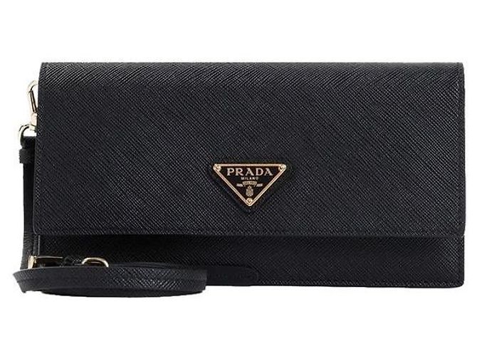 Prada Mini borsa a tracolla in Saffiano con logo triangolare Nero