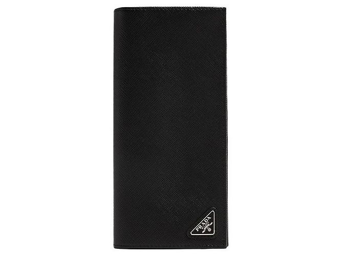Prada Saffiano Triangle Logo Long Wallet Black QHH