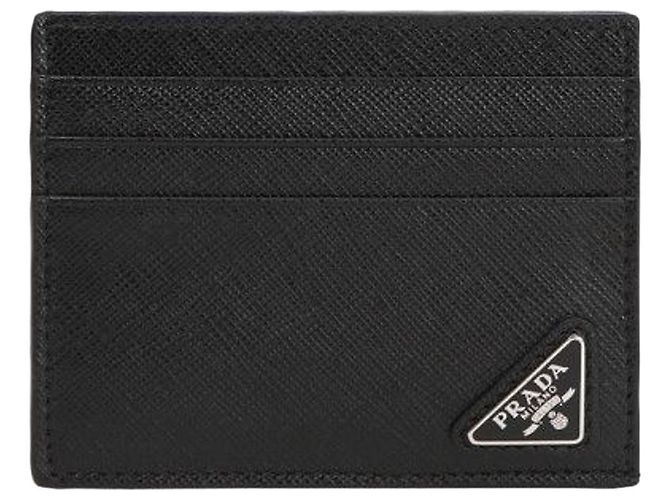 Prada Saffiano Triangle Logo Cardholder Black QHH