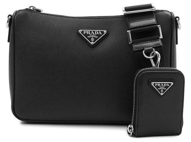 Prada Borsa a tracolla Saffiano con logo triangolare Nero