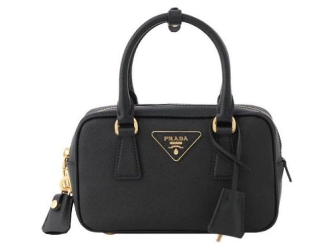 Prada Black Saffiano Triangle Logo Tote Shoulder Bag