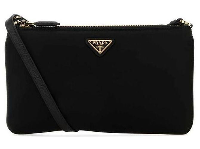 Prada Bolsa de ombro pouch em nylon com logo triângulo Preto